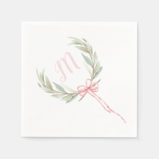 Serviette En Papier Ribbon rose Laurel Crest (Devant)