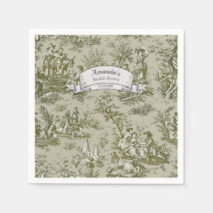 Serviette En Papier Rideau de douche vintage toile de Jouy vert olive 
