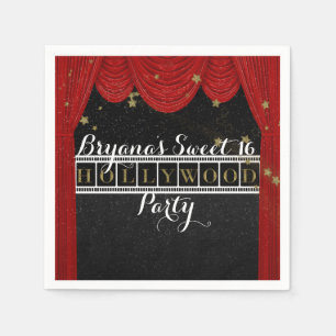 Serviette En Papier Rideaux rouges HOLLYWOOD et décoration de fête dor
