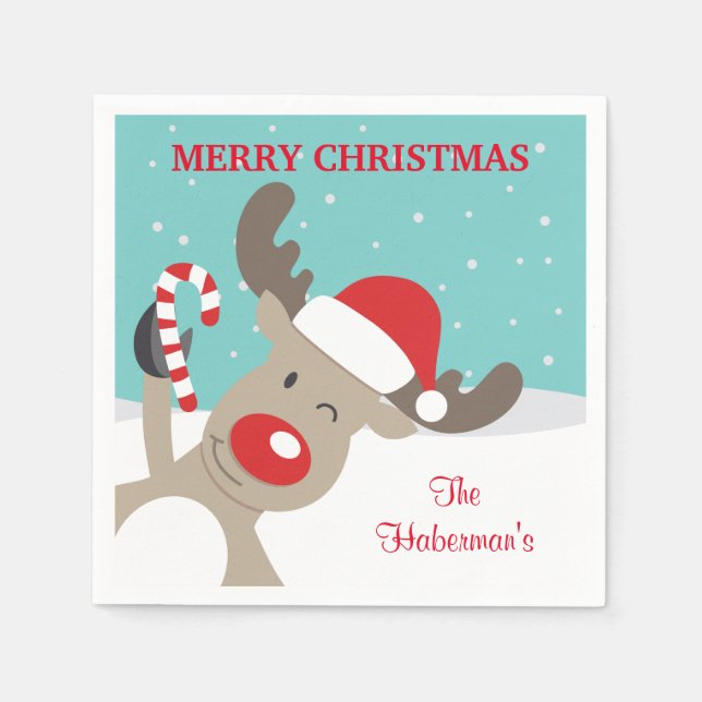 Serviette En Papier Rindeer Rudolph personnalisé avec Sucre de canne (Devant)