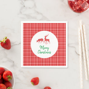 Serviette En Papier Rinder Joyeux Noël Rouge Blanc Twill Plaid