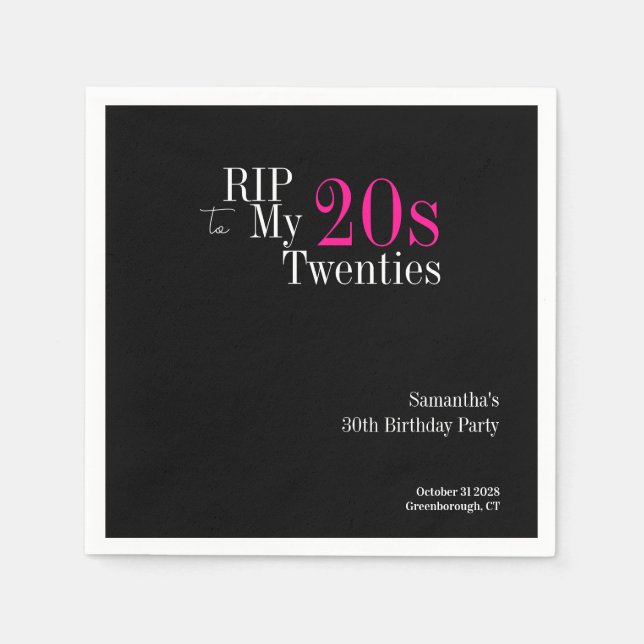 Serviette En Papier RIP 20s 30th Birthday Party Black Pink (Devant)