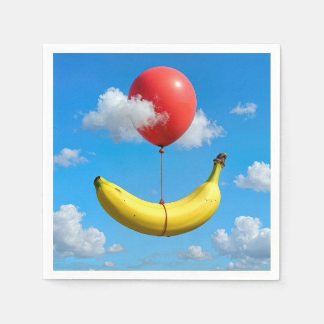 Serviette En Papier Ripe Banana Floating In Sky with Red Balloon (Devant)