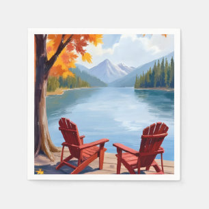 Serviette En Papier Rivage Matinal   Paysage de Montagne Artistique Pa