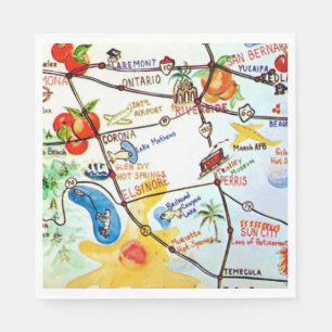 Serviette En Papier Riverside - Californie Carte Colorée