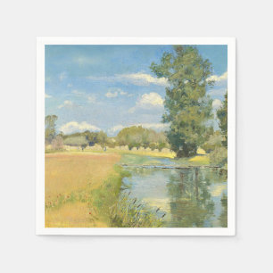 Serviette En Papier Rivière à travers un paysage de récolte, été