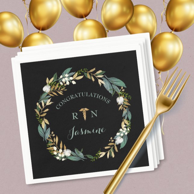 Serviette En Papier RN graduation verdure couronne + or caduceus (Créateur téléchargé)