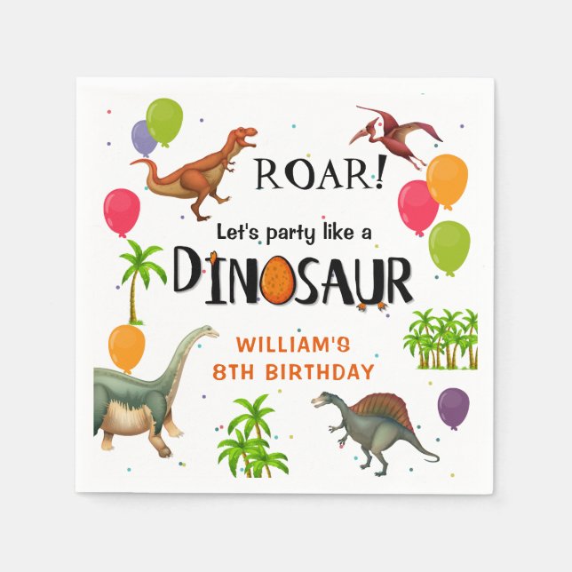 Serviette En Papier Roar Dinosaur Jungle Anniversaire (Devant)