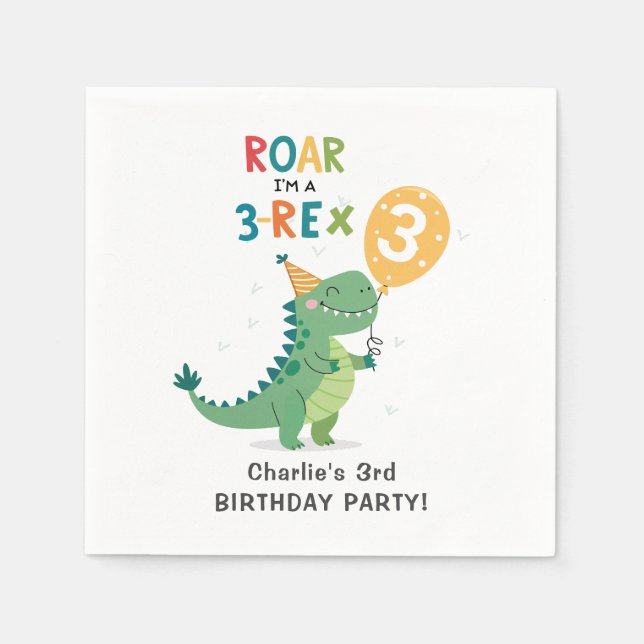 Serviette En Papier Roar Je suis un 3-Rex Enfants Troisième fête d'ann (Devant)