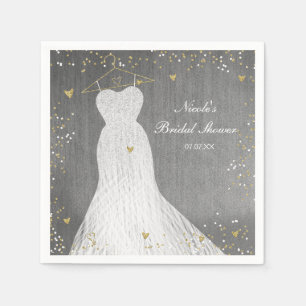 Serviette En Papier Robe Blanche sur Cintre Doré Baby Shower de Mariée