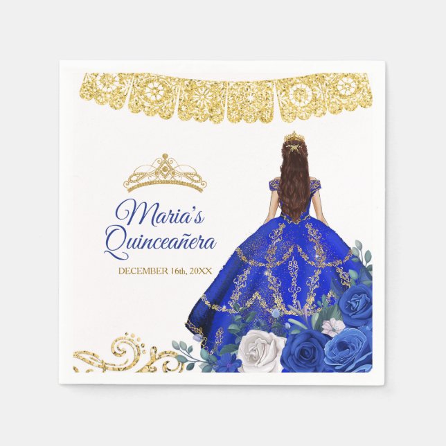 Serviette En Papier Robe Bleue Royale Quinceañera Couronne Anniversair (Devant)