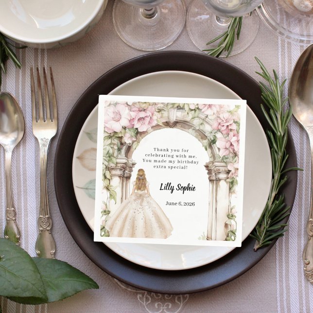 Serviette En Papier Robe d'arche fleurie rose anniversaire (Créateur téléchargé)