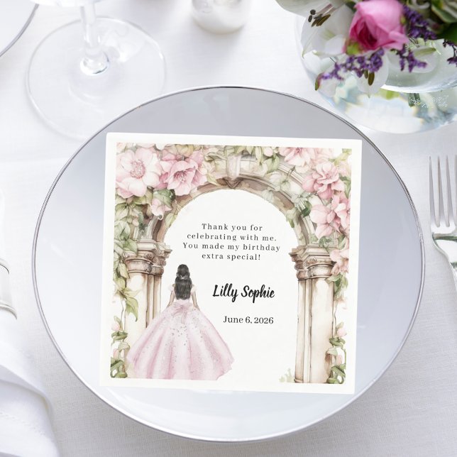 Serviette En Papier Robe d'arche fleurie rose anniversaire (Créateur téléchargé)