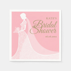 Serviette En Papier Robe de mariée en dentelle élégante rose et or pou