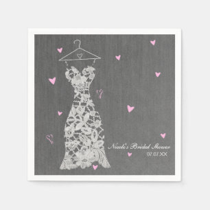 Serviette En Papier Robe de mariée en dentelle moderne grise élégante