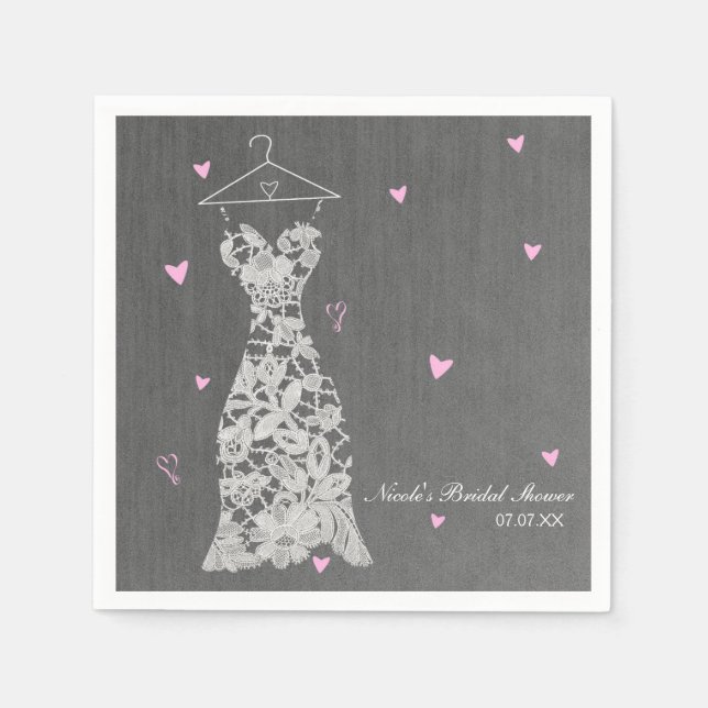 Serviette En Papier Robe de mariée en dentelle moderne grise élégante  (Devant)