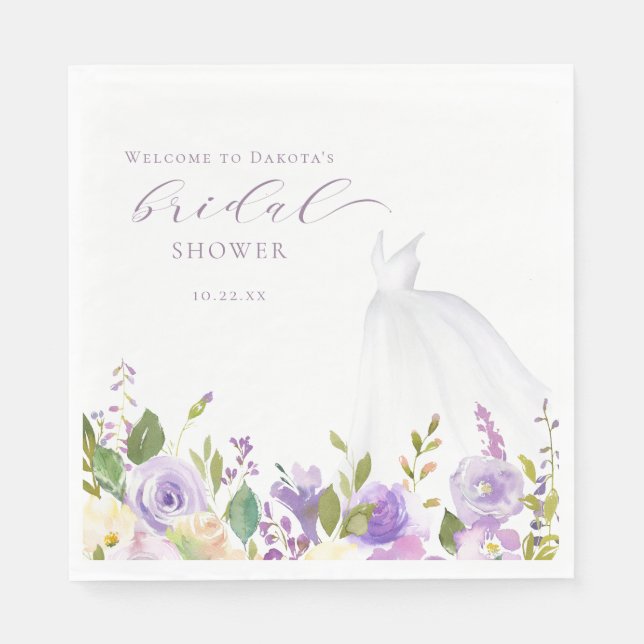 Serviette En Papier Robe de Mariée Florale Jardin Violet (Devant)
