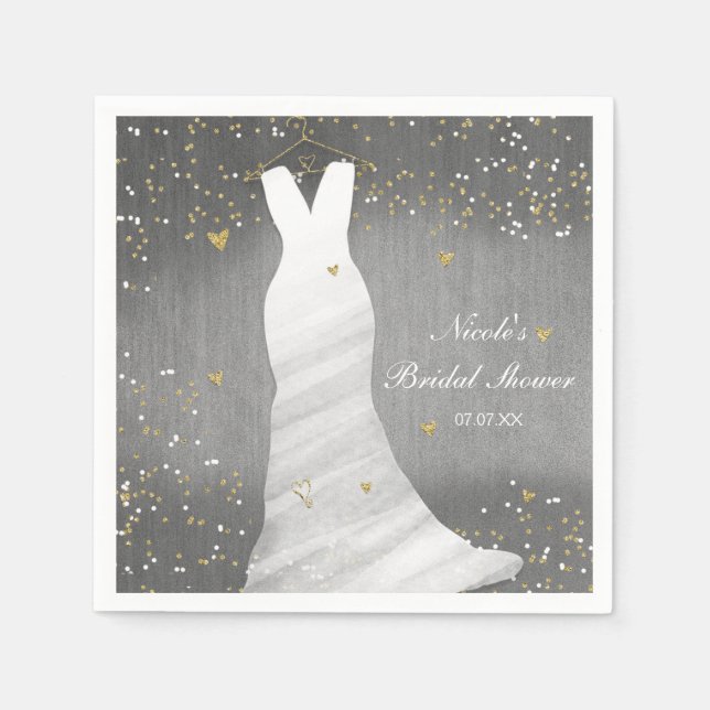 Serviette En Papier Robe de Mariée Moderne Confettis Cœurs Enterrement (Devant)