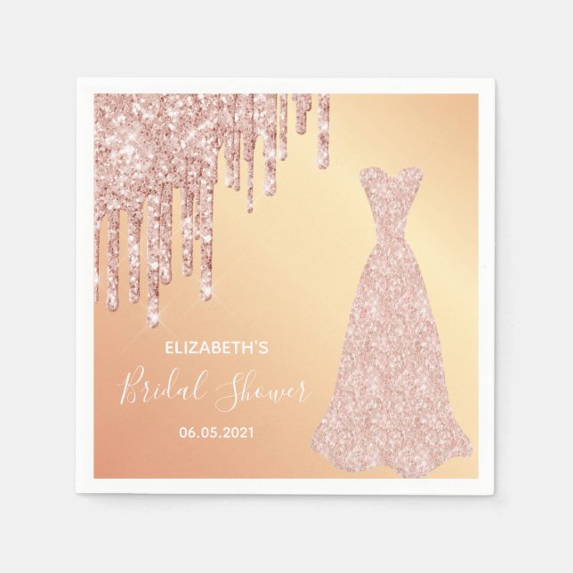 Serviette En Papier Robe de mariée rose gold paillettes gouttes mariée (Devant)