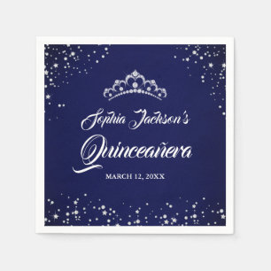 Serviette En Papier Robe de Quinceanera Navy Silver Diamond Lace Spark
