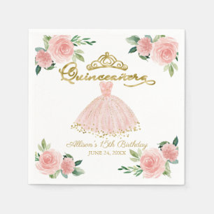 Serviette En Papier Robe de soirée Quinceanera rose Napperons floraux 