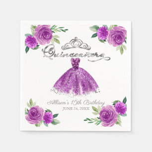 Serviette En Papier Robe de watercolor violette pour Quinceanera Fleur