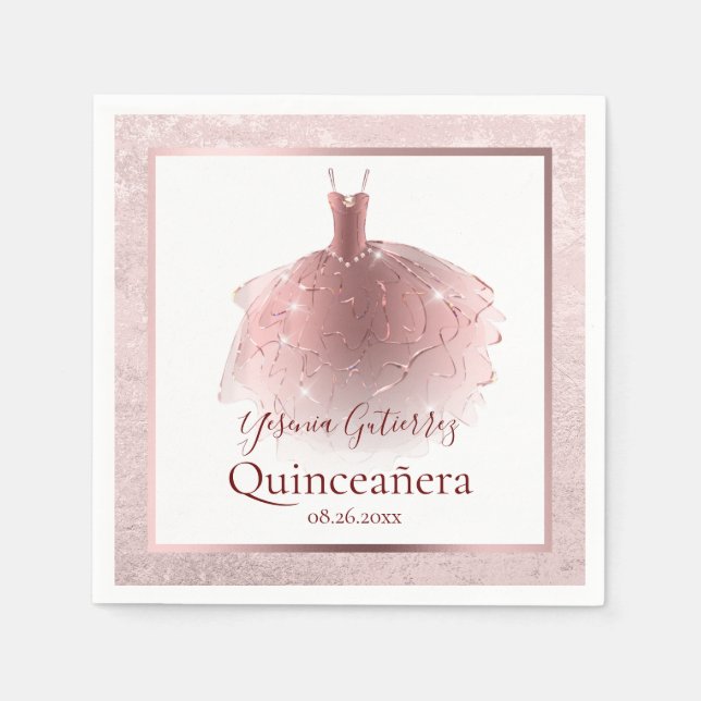 Serviette En Papier Robe élégante Rose Gold Quinceañera (Devant)