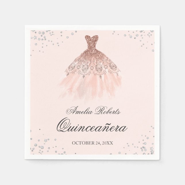 Serviette En Papier Robe étincelante Rose or Quinceanera Napkin (Devant)