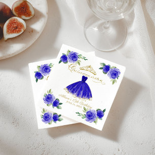 Serviette En Papier Robe Fleurie Bleu Royal pour Fête de Quinceanera