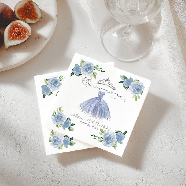 Serviette En Papier Robe Fleurie Bleue Clair pour Quinceanera (Créateur téléchargé)