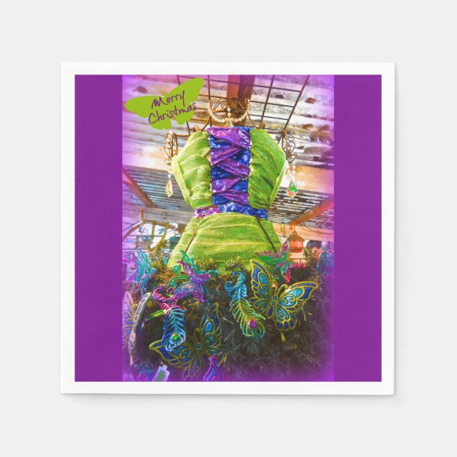 Serviette En Papier Robe Mannequin Papillon Forme Arbre de Noël (Devant)