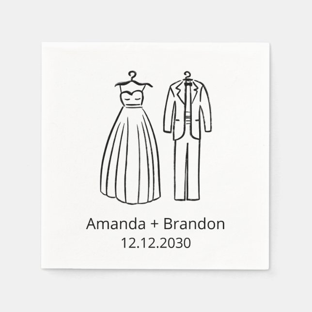 Serviette En Papier Robe Mariage tirée à la main Tux (Devant)