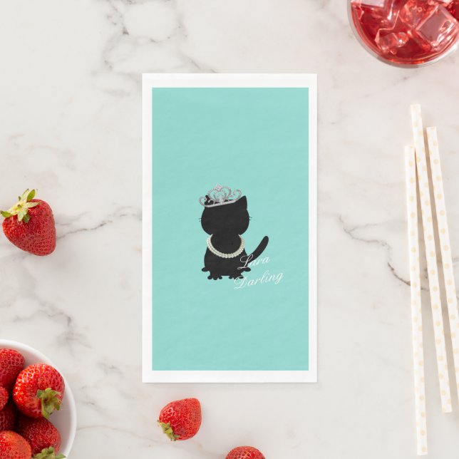 Serviette En Papier Robe noire Robe sarcelle Bleu Chat Tiare Fête (En situation)