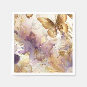 Serviette En Papier Robe Papillon Violet & Or Fantaisie Douce 16 ans