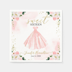 Serviette En Papier Robe rose fleurie 16 douce