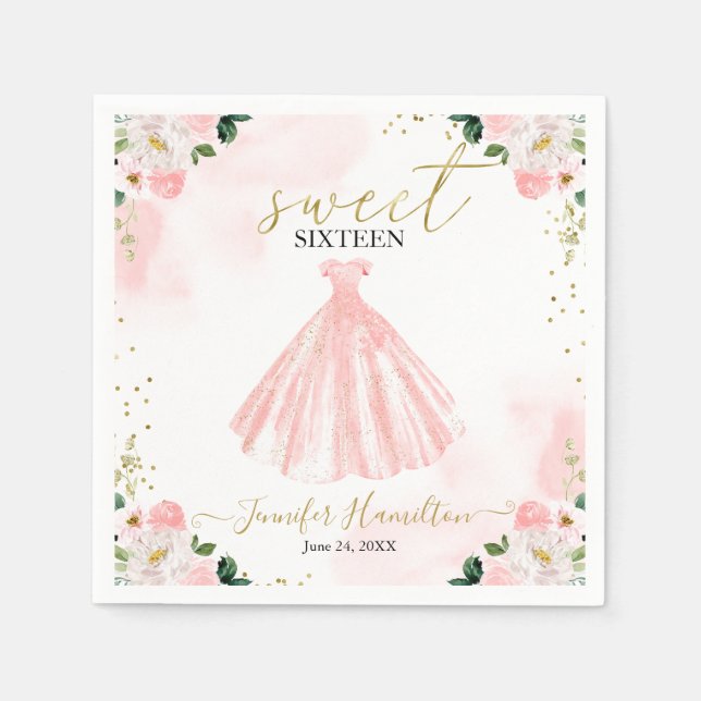 Serviette En Papier Robe rose fleurie 16 douce (Devant)