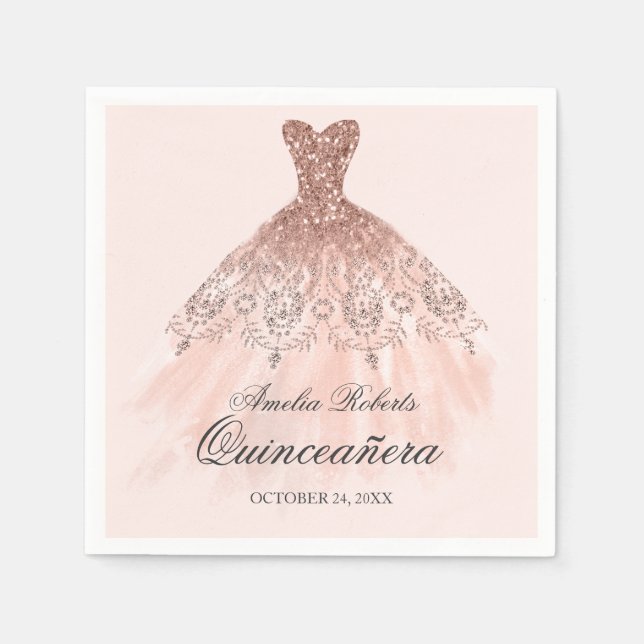 Serviette En Papier Robe rose Gold Sparkle Quinceanera Napkin (Devant)