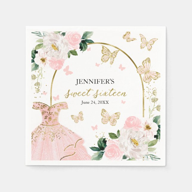 Serviette En Papier Robe rose rose douce 16 Blush (Devant)