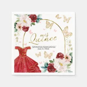 Serviette En Papier Robe rouge Papillon Quinceanera Napkins