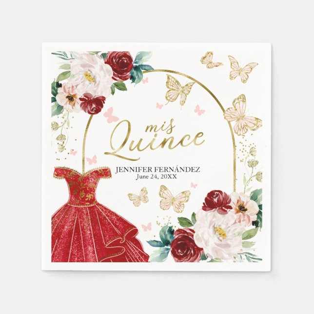 Serviette En Papier Robe rouge Papillon Quinceanera Napkins (Devant)