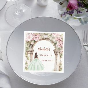 Serviette En Papier Robe verte à arc floral rose Sweet 16