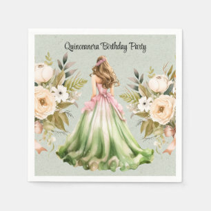 Serviette En Papier Robe verte et rose Quinceanera fête d'anniversaire