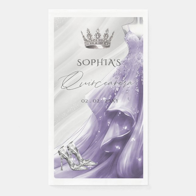 Serviette En Papier Robe violette argentée Princesse Quinceañera (Devant)