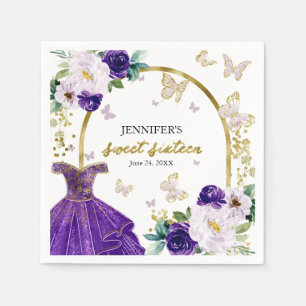 Serviette En Papier Robe Violette Fleurie "Sweet 16" Serviettes Papill