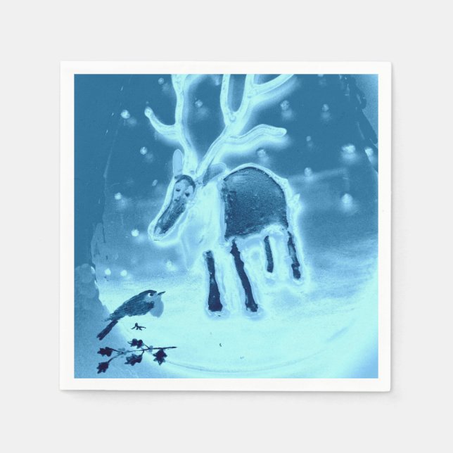 Serviette En Papier Robin des rennes dans la neige (Devant)