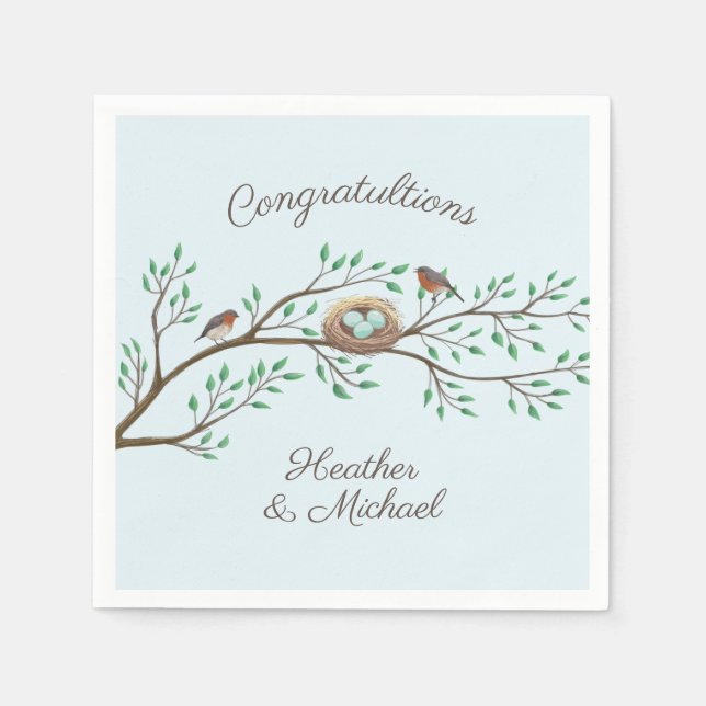 Serviette En Papier Robin Oiseaux Nid Oeufs Baby shower de printemps (Devant)