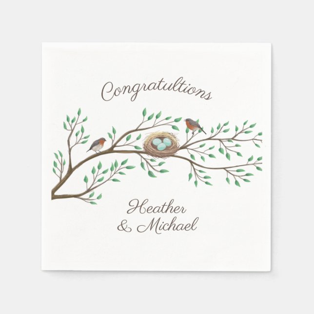Serviette En Papier Robin Oiseaux Nid Oeufs Baby shower de printemps (Devant)