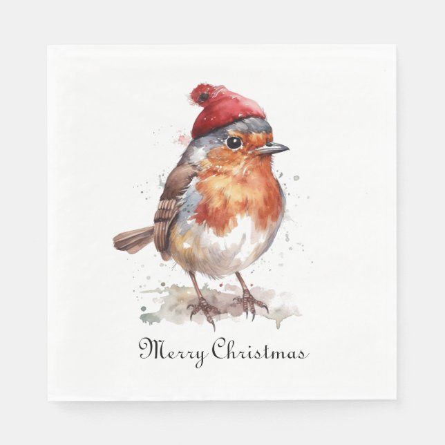 Serviette En Papier Robin rouge de Noël, personnalisable (Devant)