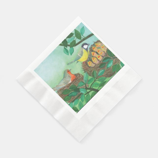 Serviette En Papier Robin rouge et nidification d'oiseaux de grand Tit (Coin)