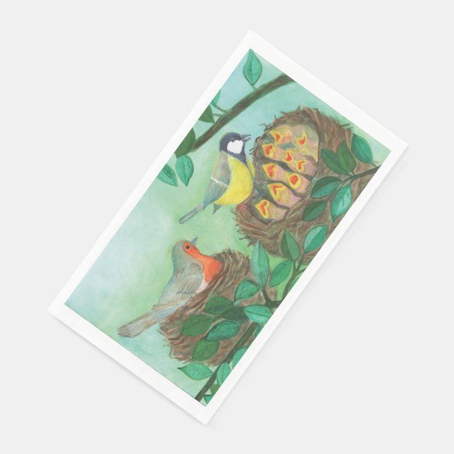 Serviette En Papier Robin rouge et nidification d'oiseaux de grand Tit (Coin)